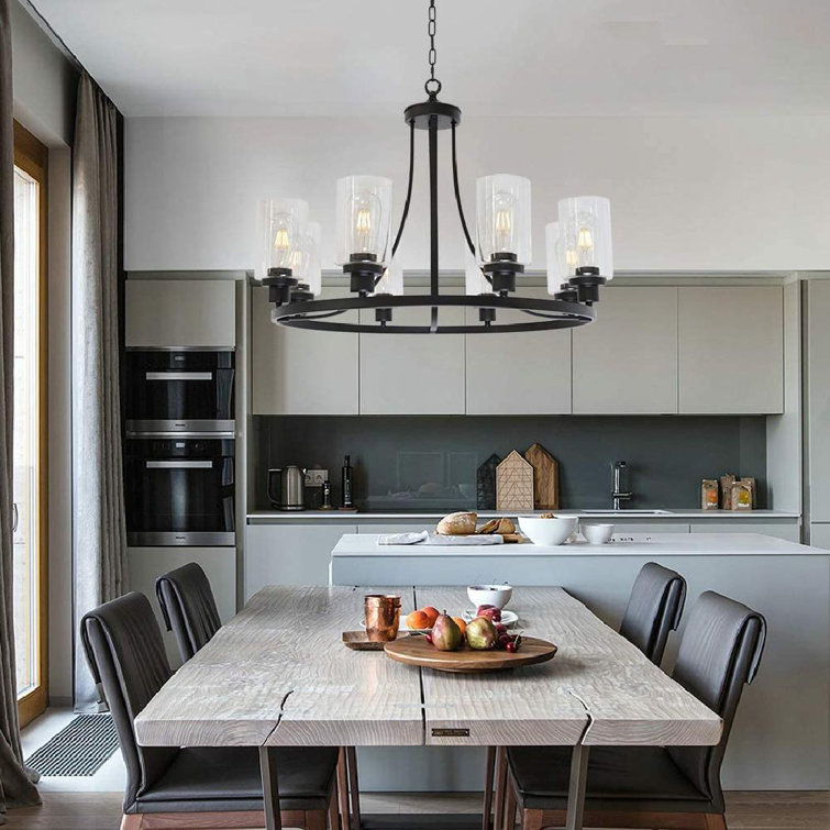 Longshore Tides Black Chandelier, Kitchen Island Lighting Industrial Chandelier With Clear Glass